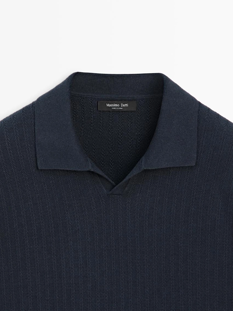 Поло-свитер из хлопково-леночной смеси с v-образным вырезом