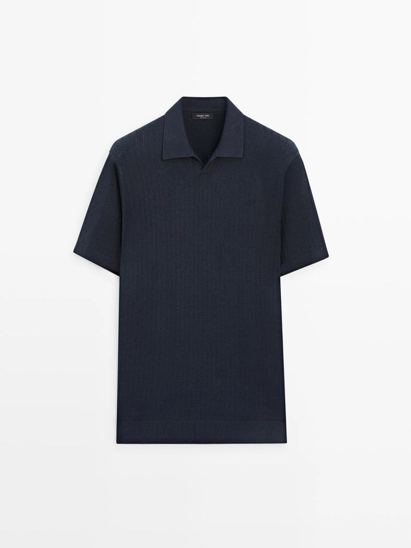 Поло-свитер из хлопково-леночной смеси с v-образным вырезом