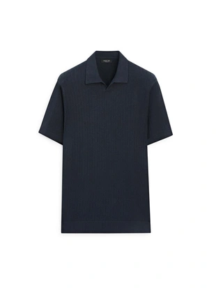 Поло-свитер из хлопково-леночной смеси с v-образным вырезом- Заказать в России