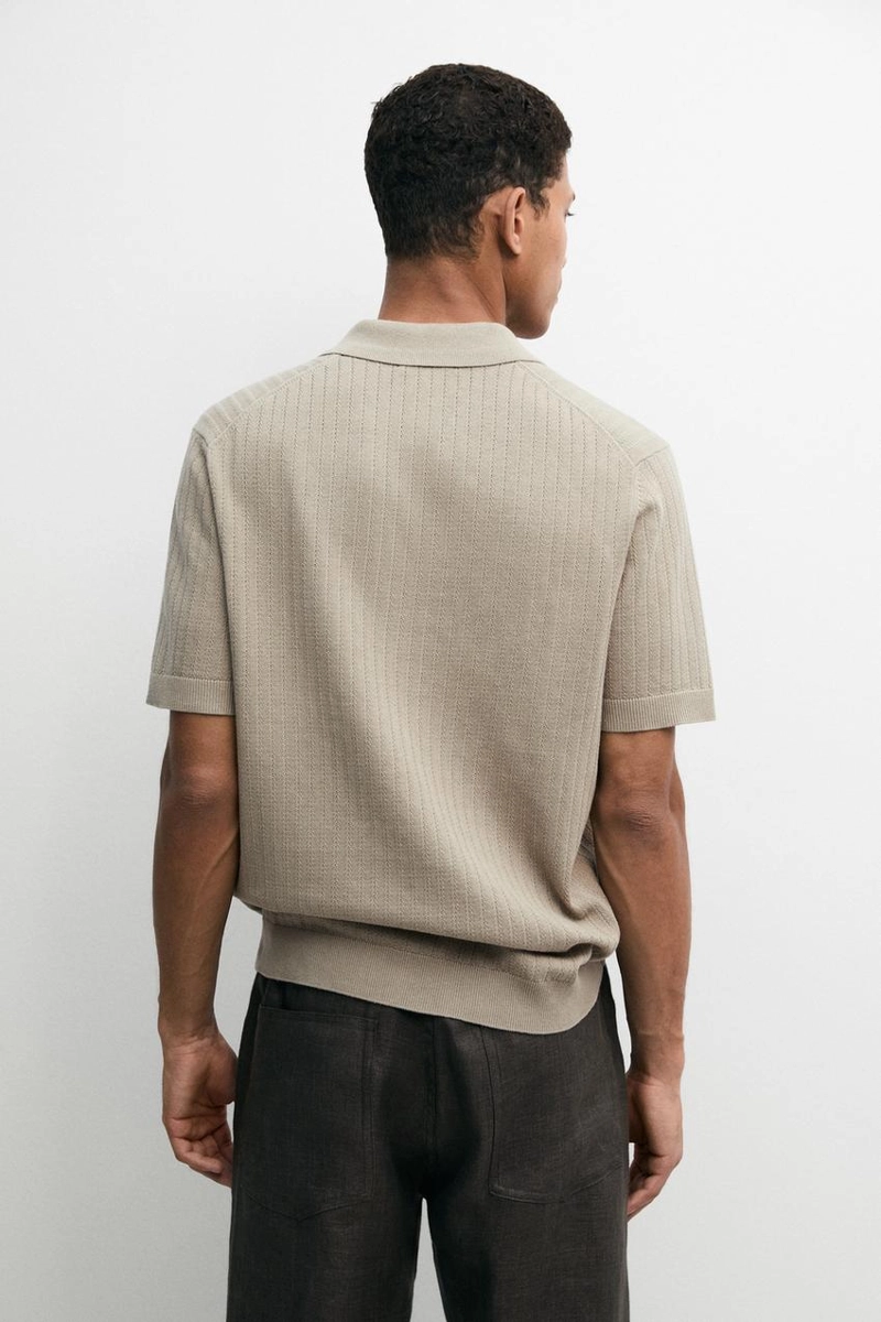 Поло-свитер с v-образным вырезом из хлопково-леновой смеси