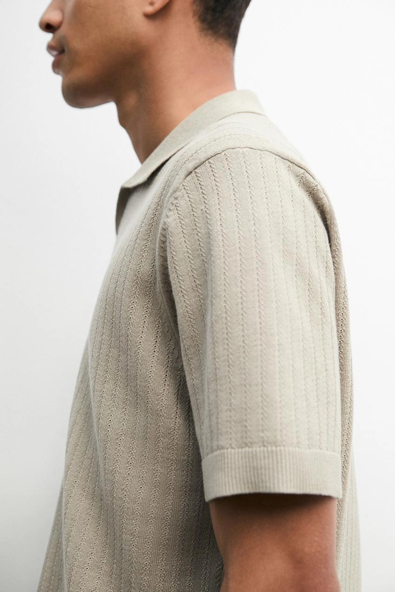 Поло-свитер с v-образным вырезом из хлопково-леновой смеси