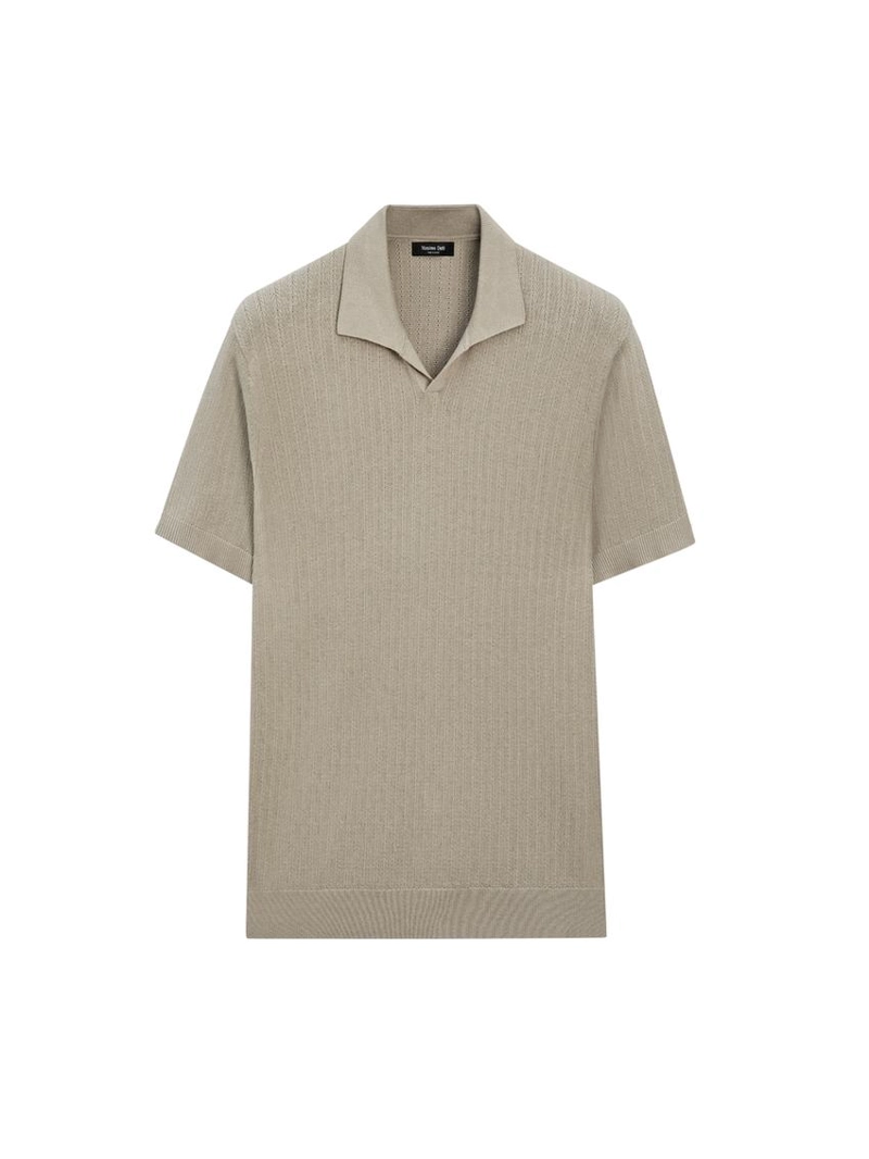 Поло-свитер с v-образным вырезом из хлопково-леновой смеси