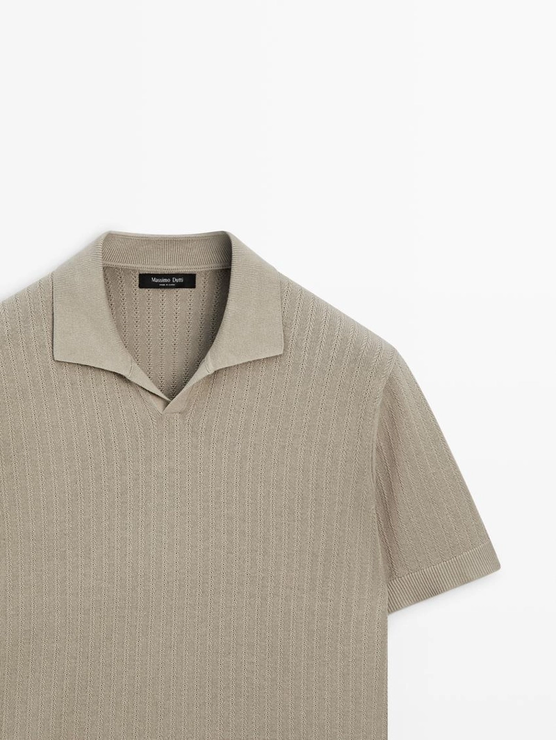 Поло-свитер с v-образным вырезом из хлопково-леновой смеси