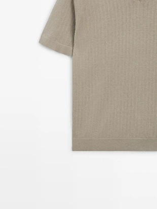 Поло-свитер с v-образным вырезом из хлопково-леновой смеси- Заказать в России