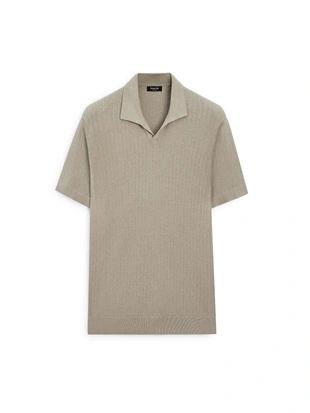 Поло-свитер с v-образным вырезом из хлопково-леновой смеси- Заказать в России