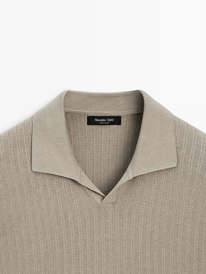 Поло-свитер с v-образным вырезом из хлопково-леновой смеси