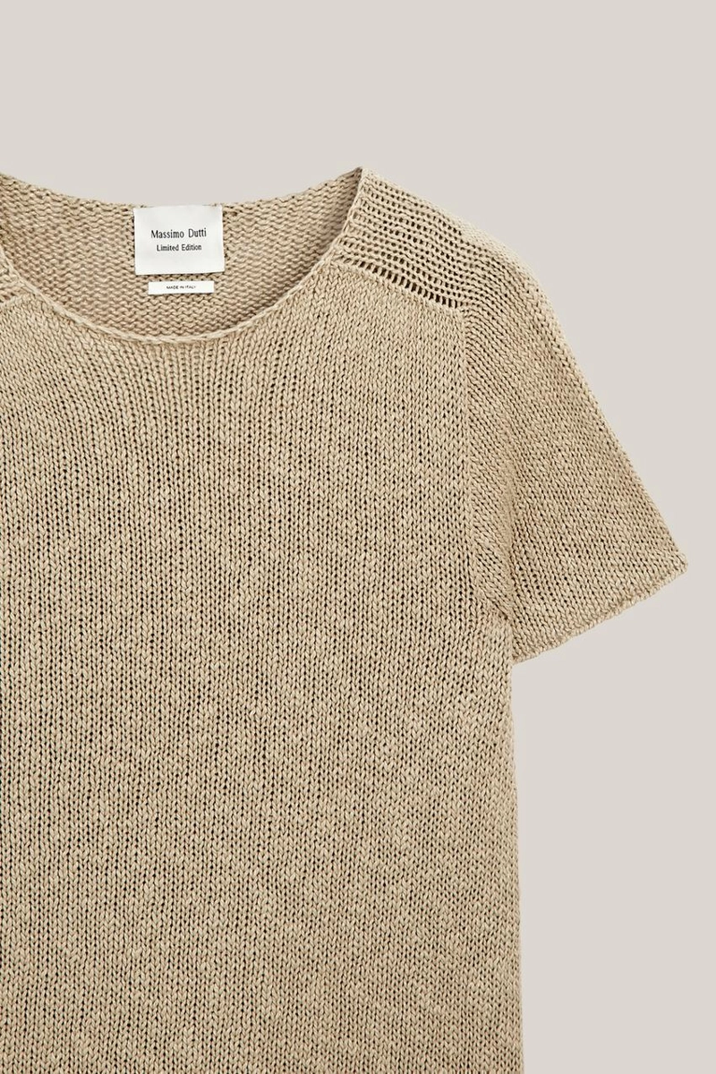 Кофта с короткими рукавами из текстурированной льняной смеси - limited edition