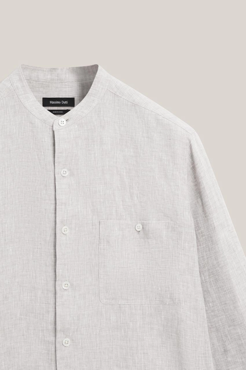 Рубашка с воротником-стойкой из 100% льна - лимитированная коллекция