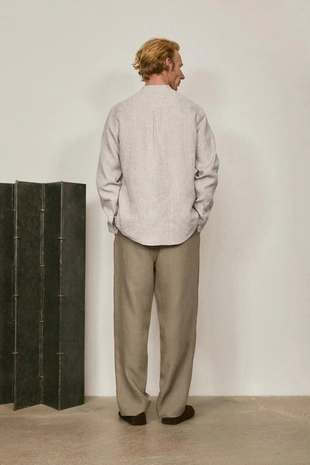 SAND | 2062/880/711 - Massimo Dutti Рубашка с воротником-стойкой из 100% льна - лимитированная коллекция