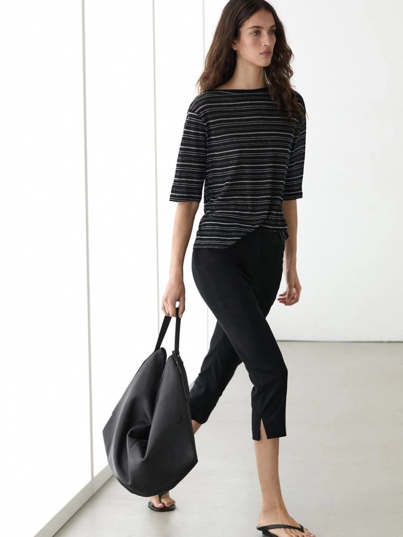 Футболка из льна с 3/4 рукавами в полоску