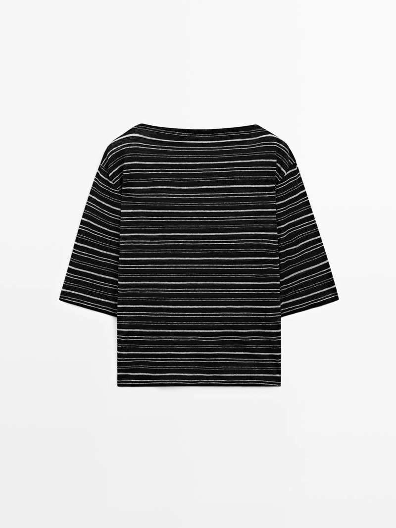 Футболка из льна с 3/4 рукавами в полоску