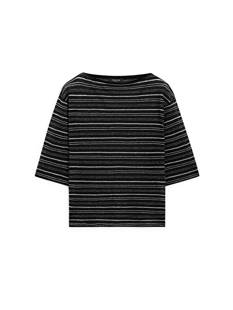 Футболка из льна с 3/4 рукавами в полоску