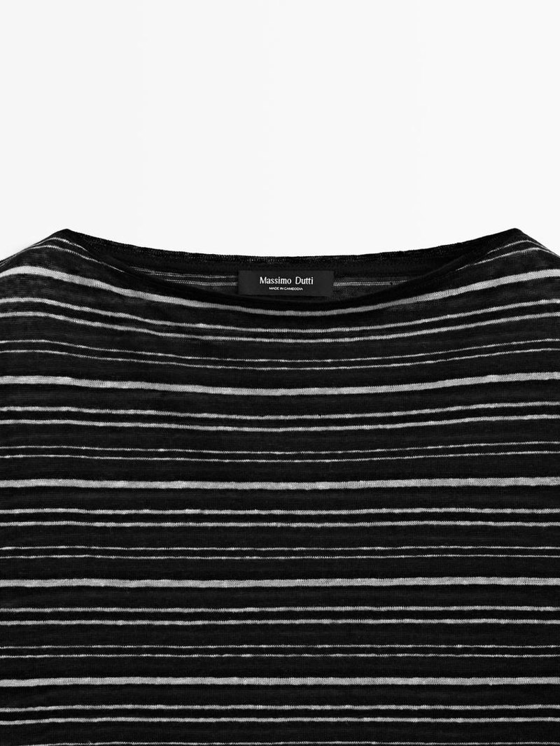 Футболка из льна с 3/4 рукавами в полоску