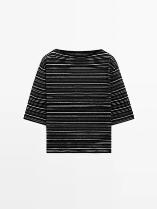 Футболка из льна с 3/4 рукавами в полоску- Заказать в России