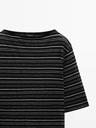 Футболка из льна с 3/4 рукавами в полоску- Заказать в России