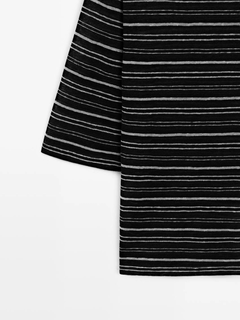 Футболка из льна с 3/4 рукавами в полоску