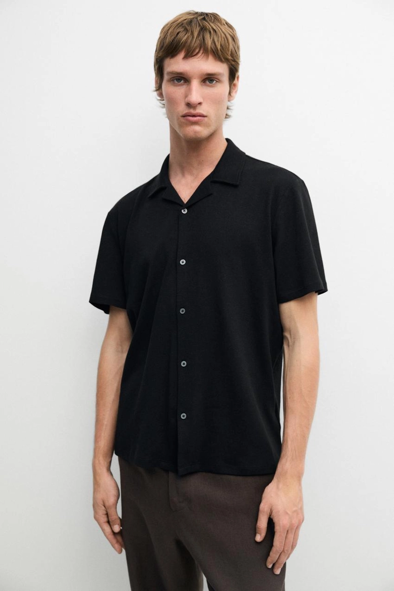 Рубашка с короткими рукавами из льна и хлопка