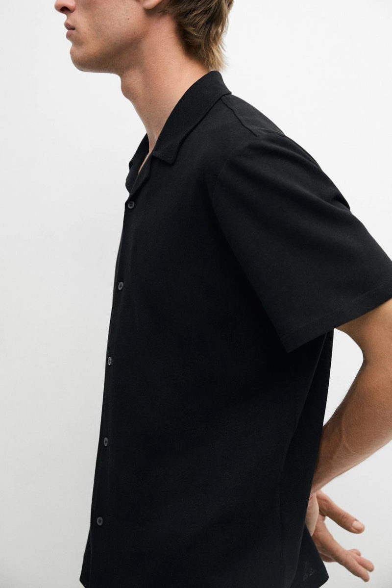 Рубашка с короткими рукавами из льна и хлопка