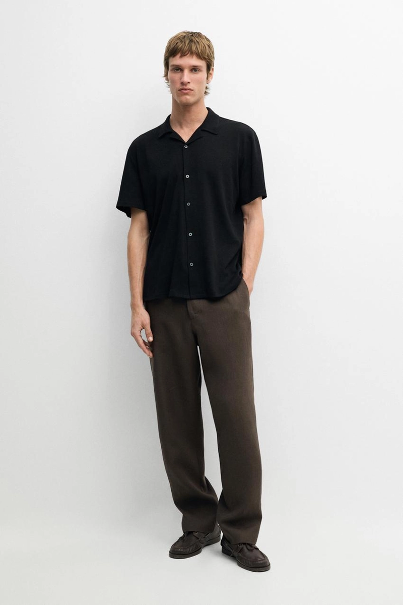 Рубашка с короткими рукавами из льна и хлопка