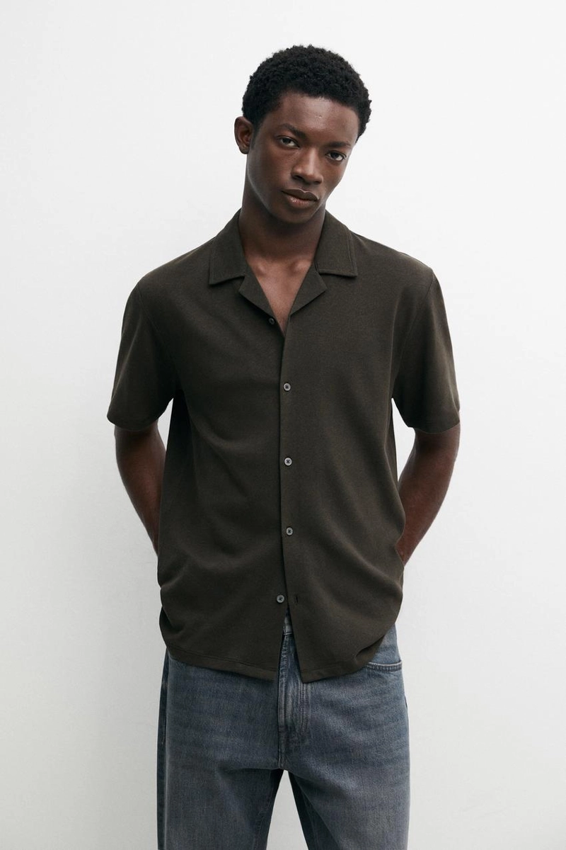 Рубашка с короткими рукавами из льна и хлопка