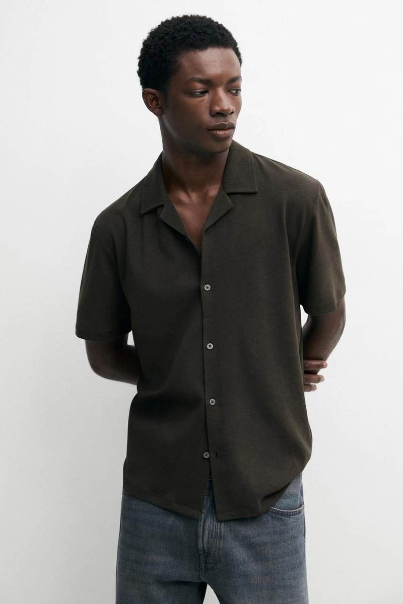 Рубашка с короткими рукавами из льна и хлопка