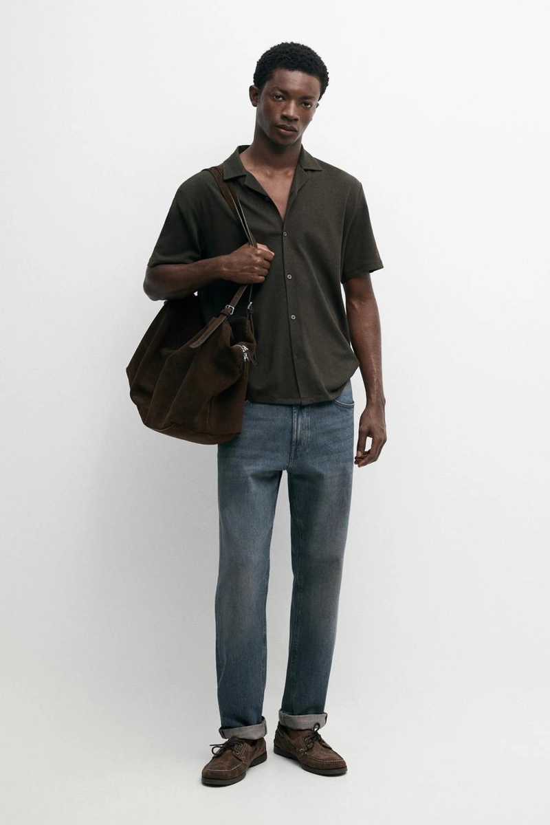 Рубашка с короткими рукавами из льна и хлопка