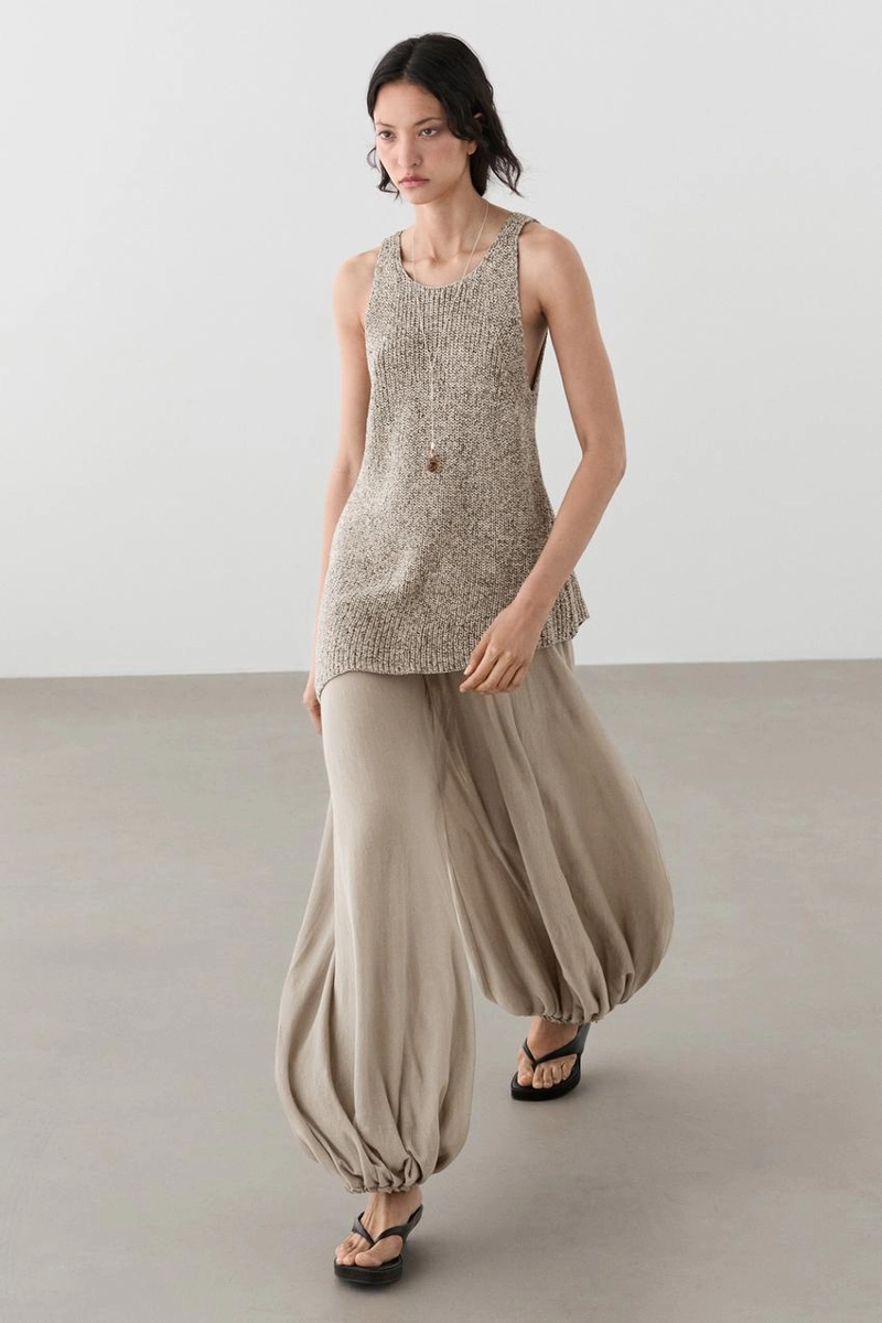 Брюки саруэль с широким поясом