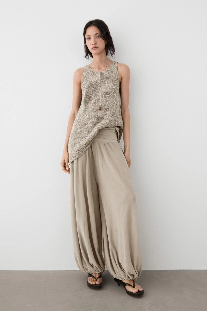 Брюки саруэль с широким поясом