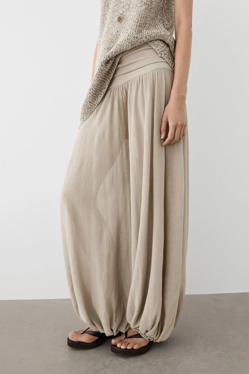 Брюки саруэль с широким поясом