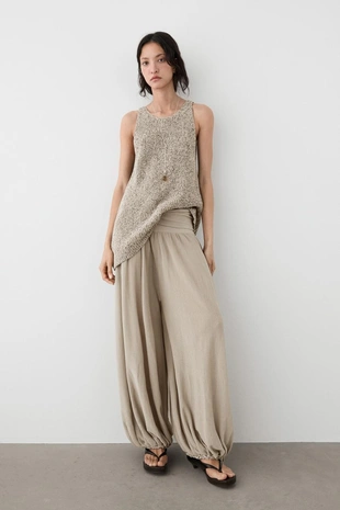 Брюки саруэль с широким поясом- Заказать в России