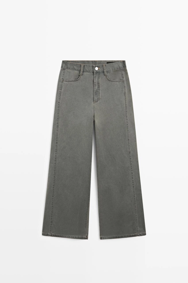 Джинсы с широкими штанинами из хлопка с деталями из денима