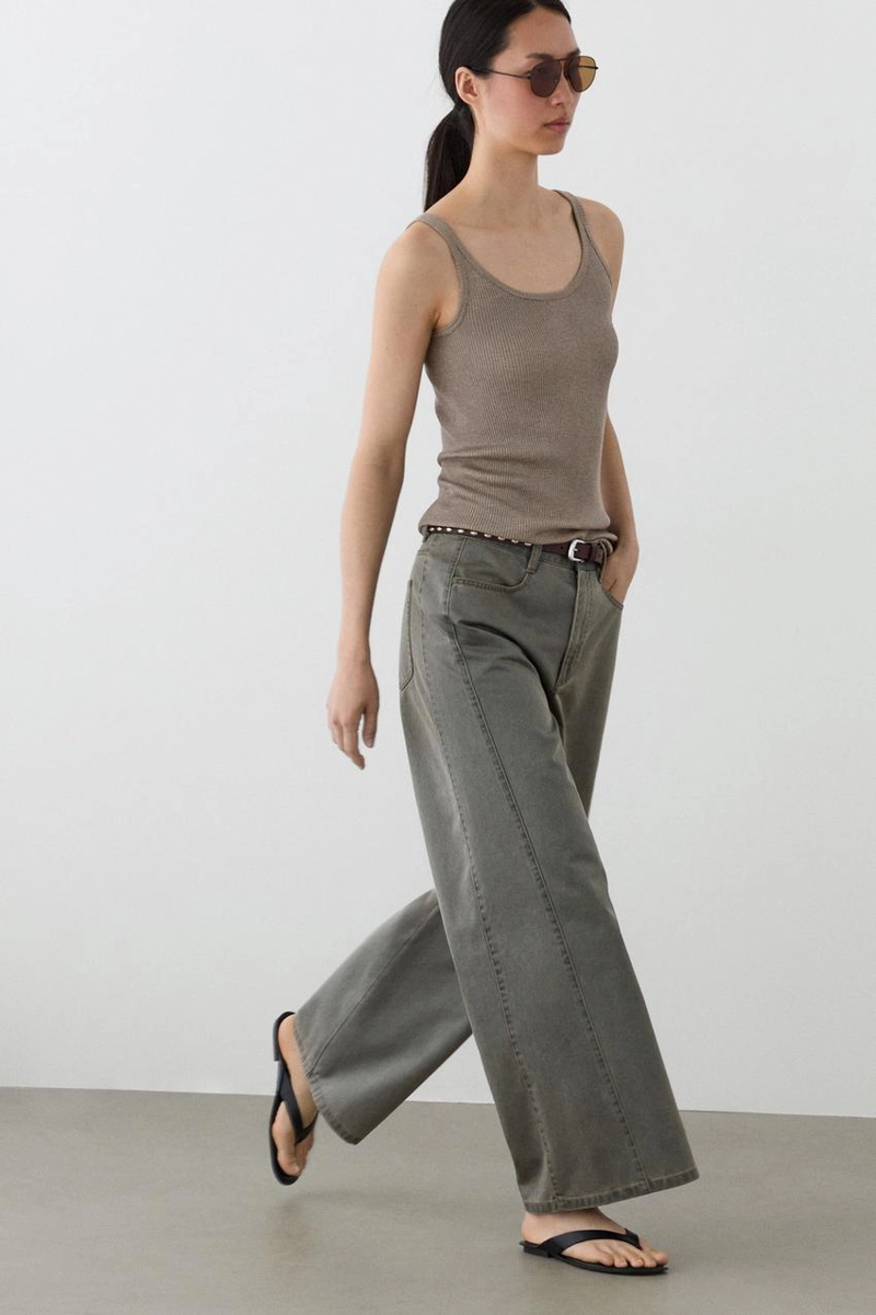 Джинсы с широкими штанинами из хлопка с деталями из денима