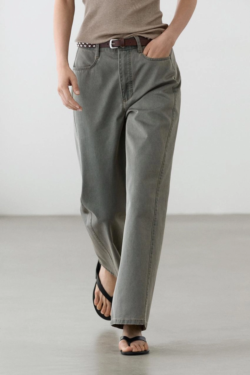 Джинсы с широкими штанинами из хлопка с деталями из денима