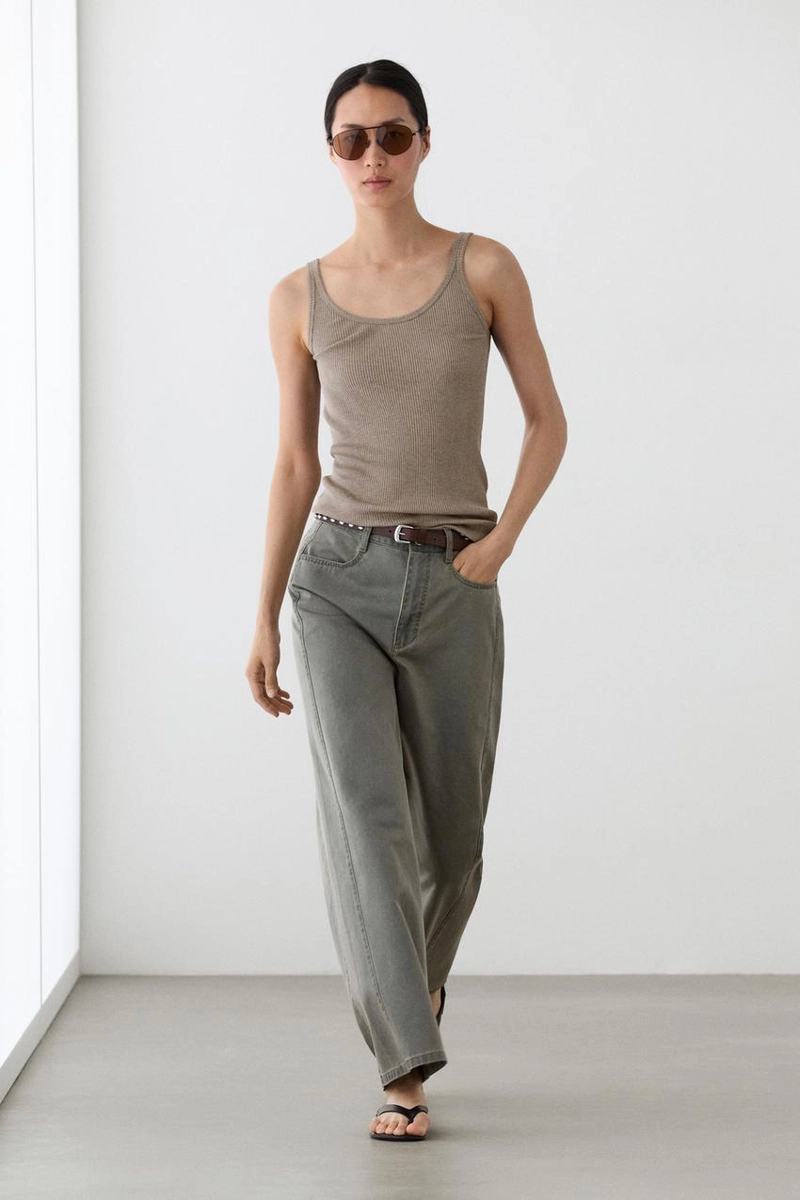 Джинсы с широкими штанинами из хлопка с деталями из денима