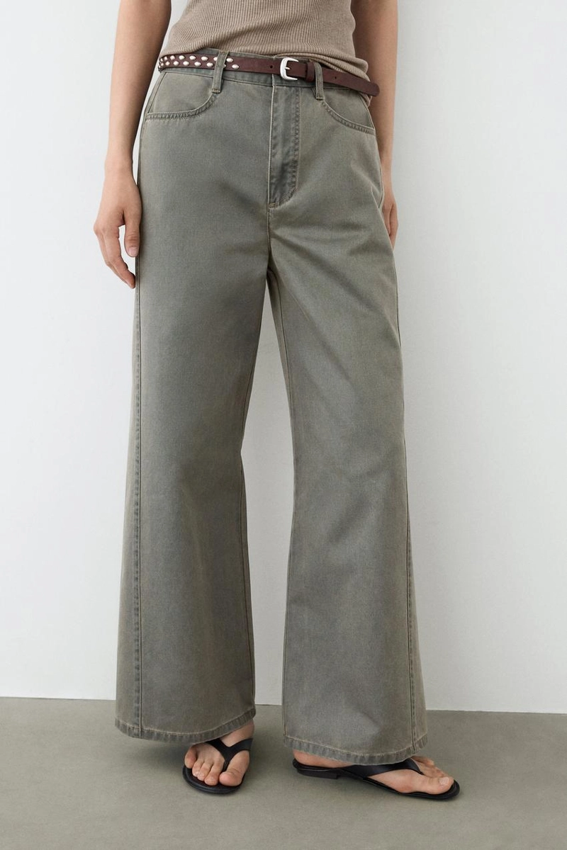 Джинсы с широкими штанинами из хлопка с деталями из денима