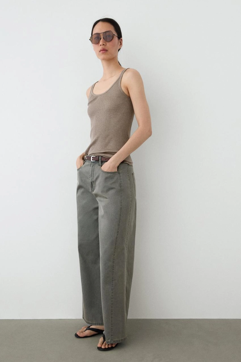 Джинсы с широкими штанинами из хлопка с деталями из денима