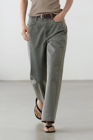 Джинсы с широкими штанинами из хлопка с деталями из денима- Заказать в России