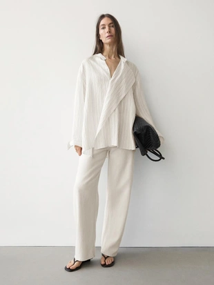 Рубашка с полосками и завязкой- Заказать в России