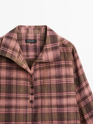 Рубашка из 100% льна в клетку- Заказать в России