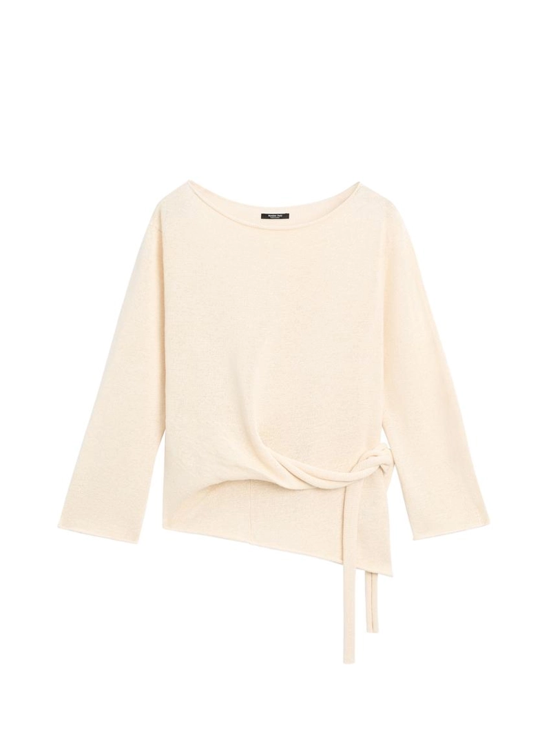 Свитер из льняной смеси с асимметричным вырезом и завязкой