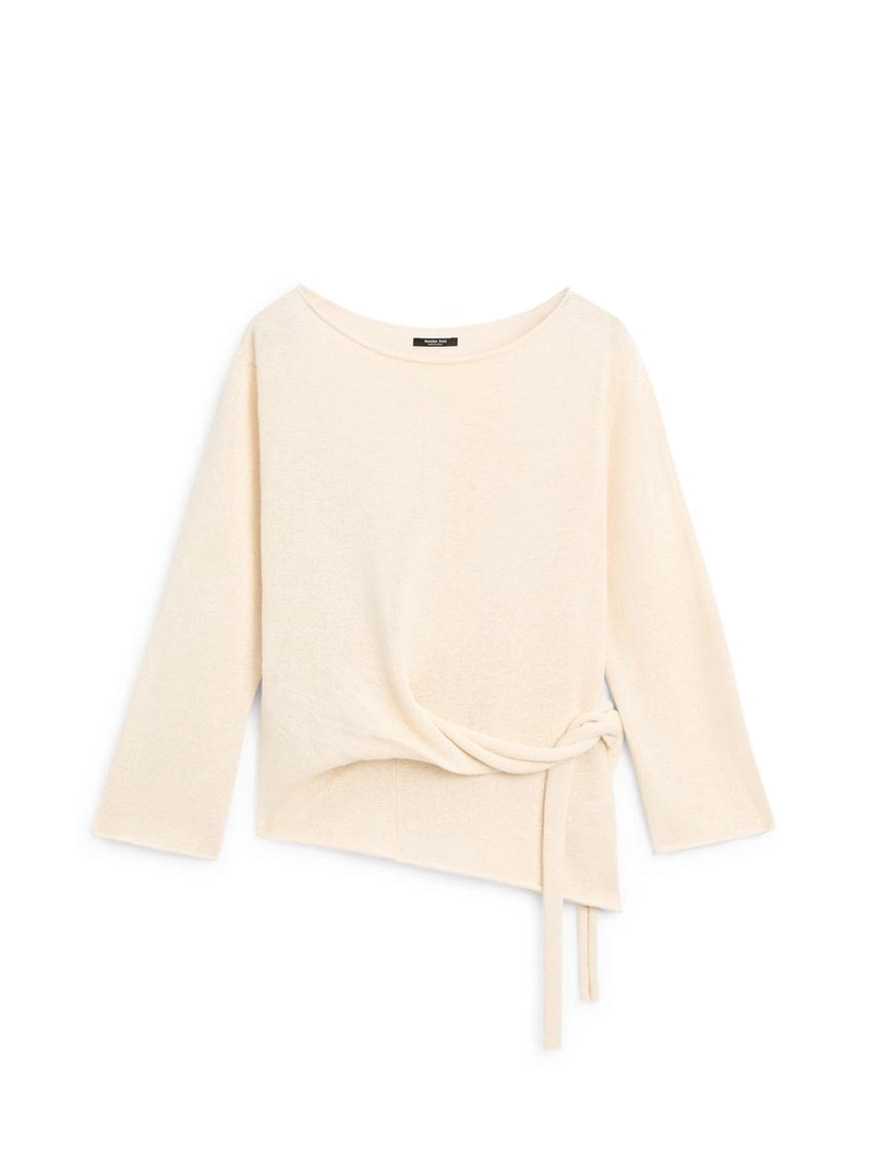 Свитер из льняной смеси с асимметричным вырезом и завязкой