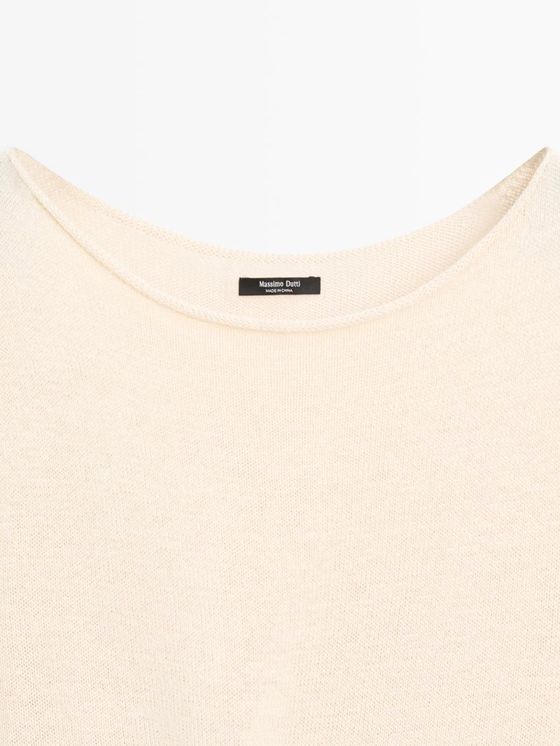 Свитер из льняной смеси с асимметричным вырезом и завязкой