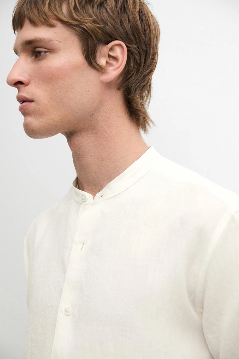 Рубашка с воротником стойка из 100% льна