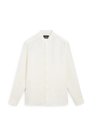 CREAM | 2073/308/712 - Massimo Dutti Рубашка с воротником стойка из 100% льна