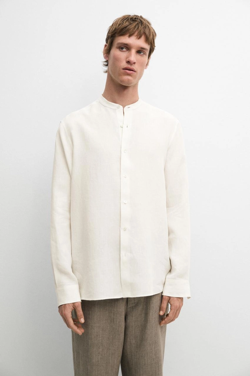 Рубашка с воротником стойка из 100% льна