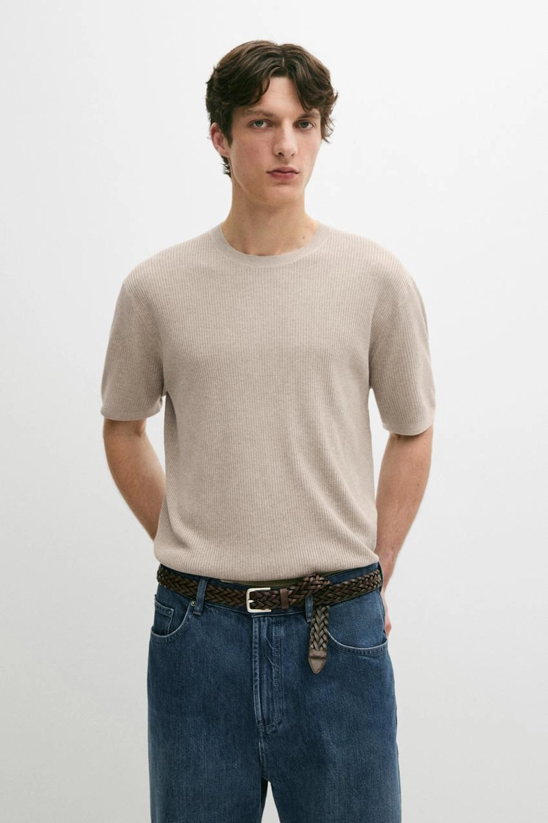 Свитер из хлопкового трикотажа с коротким рукавом