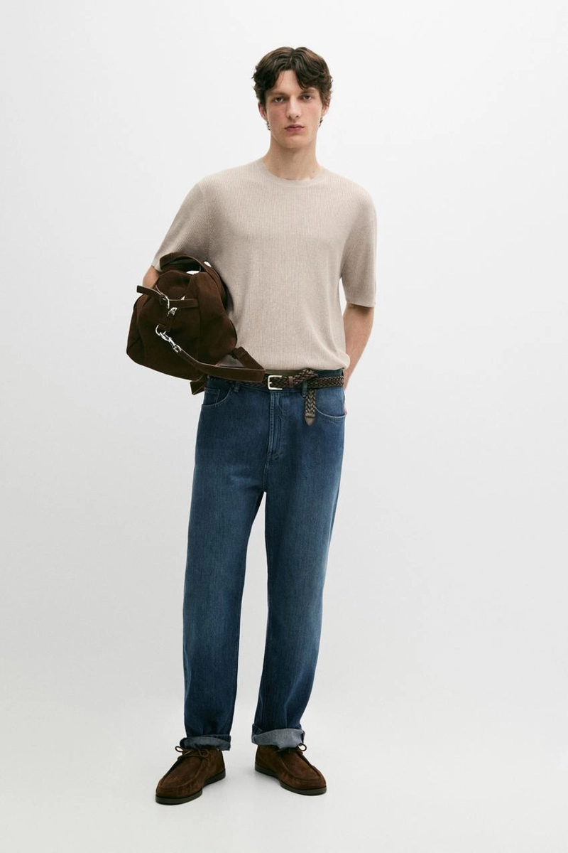 Свитер из хлопкового трикотажа с коротким рукавом