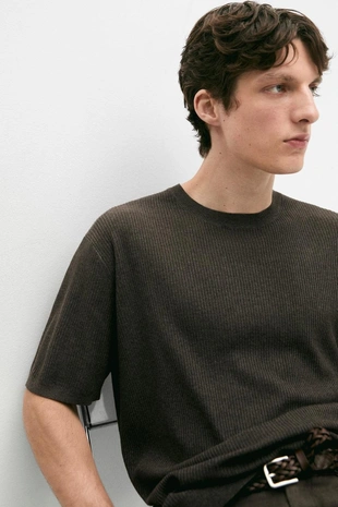 Свитер из смесового хлопка с коротким рукавом- Заказать в России