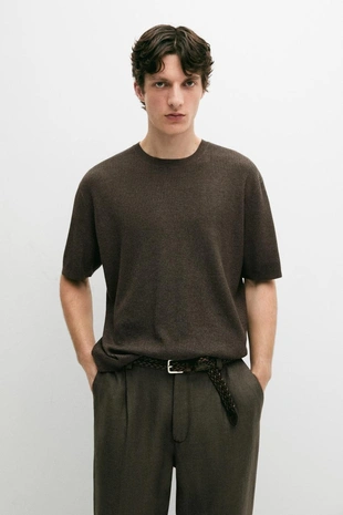 Свитер из смесового хлопка с коротким рукавом- Заказать в России