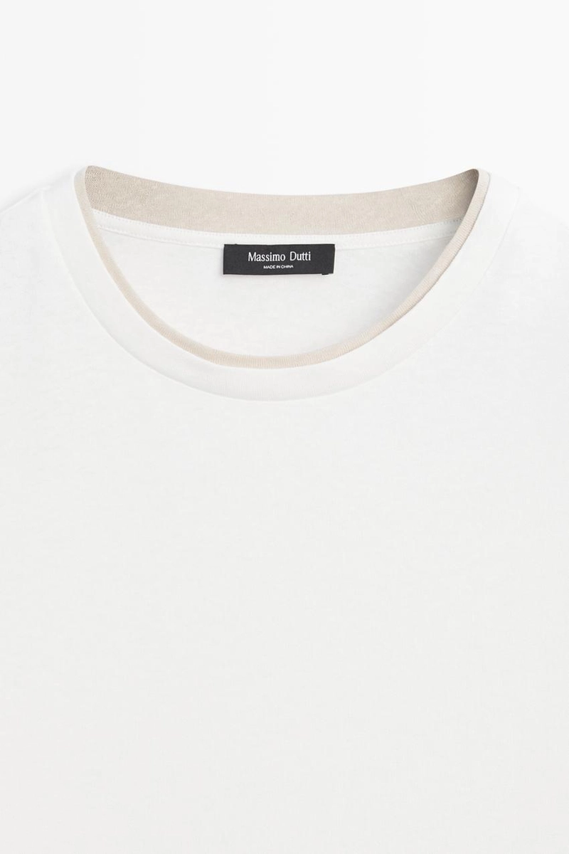 Футболка из льна и хлопка с двойным воротником